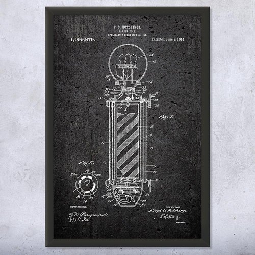 Framed Barber Pole Print, Barber Shop Art, Hair Stylist, Barber Gift, Salon Wall Art, Bathroom Decor, Beautician Gift Dark Concrete (11x17)