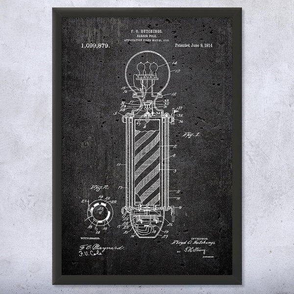 Framed Barber Pole Print, Barber Shop Art, Hair Stylist, Barber Gift, Salon Wall Art, Bathroom Decor, Beautician Gift Dark Concrete (11x17)