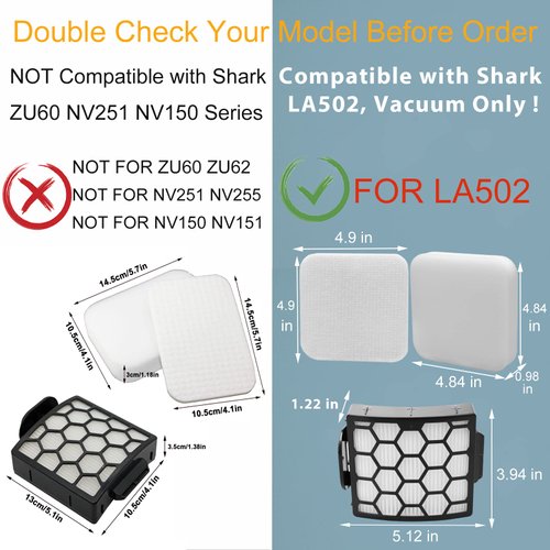Colorfullife LA502, LA322, LA702 Filters for Shark LA502, LA322, LA301, LA300, LA455, LA702 Rotator Lift-Away ADV DuoClean PowerFins Upright Vacuum (Not fit UV850 UV900 vacuum)