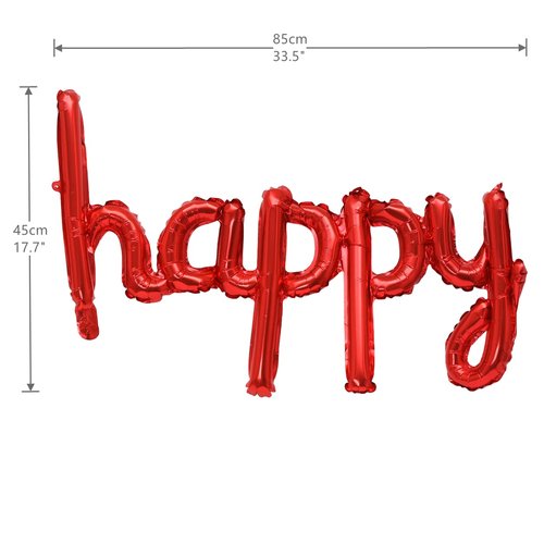 Happy Birthday Balloons Banner 16 Inch Hanging Birthday Balloons 3D Silver Foil Cursive Script Letter Balloons for Kids and Adults Birthday Party Decorations Supplies (Red)