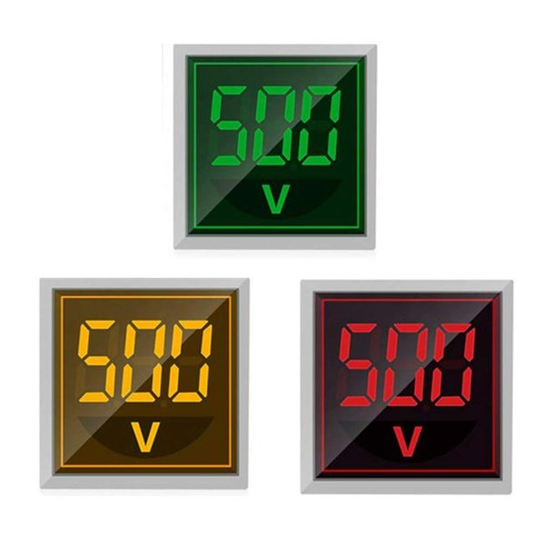 Szliyands 3pcs Digital Display AC Voltage Indicator, 22mm Square Head LED Voltage Tester AC50~500V Voltmeter Monitor Green red Yellow