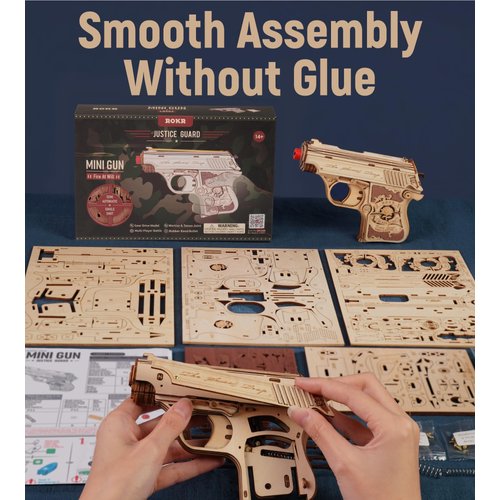 ROKR 3D Wooden Puzzles for Adults, 113 Pieces Rubber Band Mini Gun, Model Building Kit for Adults