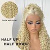 MITIMES 13x6 Curly Wig 613 Glueless HD Lace Front Wigs Pre Plucked Blonde Synthetic Lace Front Wig Long Curly Deep Wave Wig For Cosplay Party