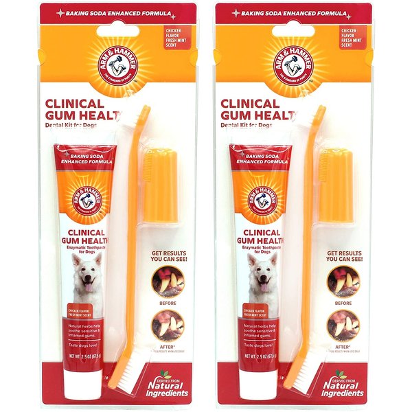 Arm & Hammer for Pets Clinical Care Dental Gum Health Kit for Dogs | Contains Toothpaste, Toothbrush & Fingerbrush | Soothes Inflamed Gums, 3-Piece Kit, Chicken Flavor - 2 Pack