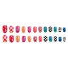 MERVF Oval Press on Nails Medium Fake Nails Press ons Colorful Glue on Nails with Checkered Striped Design Round Cute Summer Acrylic False Nails Glossy 24pcs