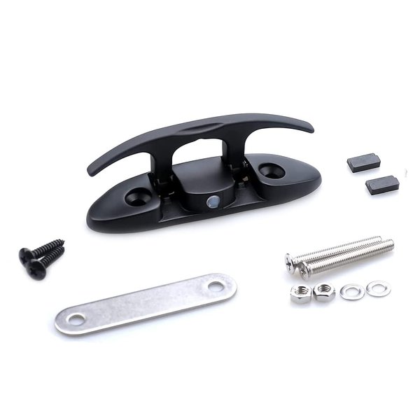 Mxeol Boat Cleat Folding Black Flip Up Cleats Dock Stainless Steel with Fasteners (Black, 4-1/2 inch 1 Piece)