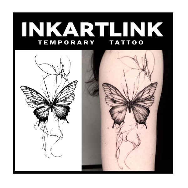 INKARTLINK Tattoo Tech, 2 Sheets Medium Semi Permanent Tattoo, Adult Art Design Temporary Tattoos, Lasts 1-2 Weeks, Waterproof, Realistic Look, No Adhesive, No Reflection (Butterfly Texture Design)
