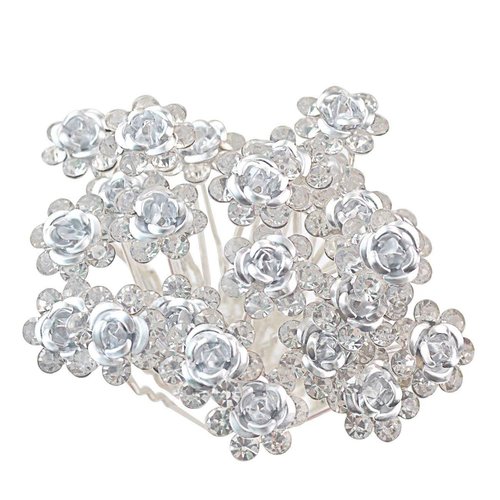 Onwon 40 Pieces Rose Flower Rhinestone Hair Clips Crystal Hair Pins for Bridal Wedding Party Daily Life Women and Girls Hair Jewelry Acessories, with Storage Bag (White)