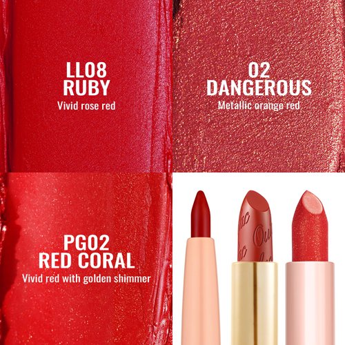 Oulac Lipstick & Lipliner Set 3PCS High Impact Lipcolor with Moisturizing Formula, Vegan Beauty, Full-Coverage Lip Color, Gift Lipstick for Women, LL08+02+PG02
