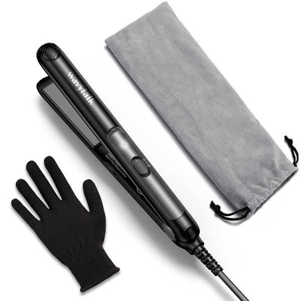 Wavytalk Pro Mini Flat Iron, 350℉/400℉ Temperature Adjustable Mini Hair Straightener - 0.7 Inch Small Flat Irons for Short Hair, Curls Bangs, Travel Flat Iron Dual Voltage, Black