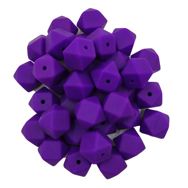 50pcs Classic Purple Color 14mm Silicone Hexagon Pearl Beads Silicone Geometry Spacer Beads for DIY Beading Mom Jewelry Necklace Making