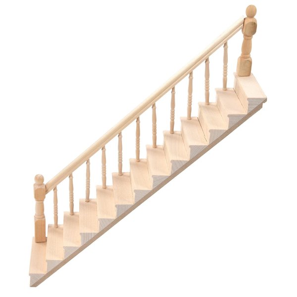 Miniature Dollhouse Stair, Doll House Stairs Mini Wooden 1/12 Scale Glossy Rounded Corners for Crafts for Birthday Gift Left armrest