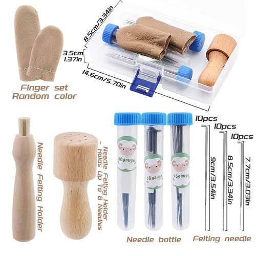 IMZAY Needle Felting Tools, Needle Felting Supplies, Needle Felting Kit with 3 Size 30Pcs Needles Felting Needles,Wooden Handle, Finger Cots, Perfect for DIY Felting Wool Projects