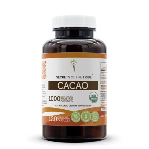 USDA Organic Cacao Capsules, 1000 mg, 120 Count - Raw Dried Theobroma Cacao Beans