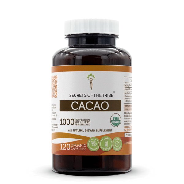 USDA Organic Cacao Capsules, 1000 mg, 120 Count - Raw Dried Theobroma Cacao Beans