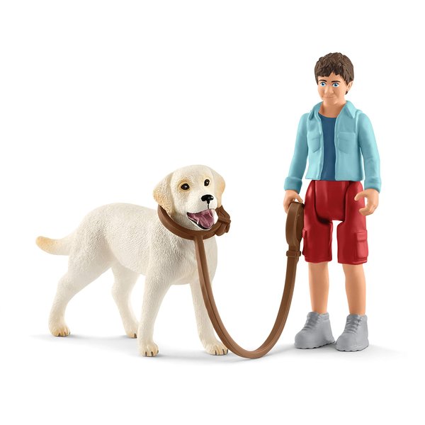 Schleich Farm World, Animal Toys for Boys and Girls Ages 3-8, 3-Piece Playset, Dog Walker with Labrador Retriever