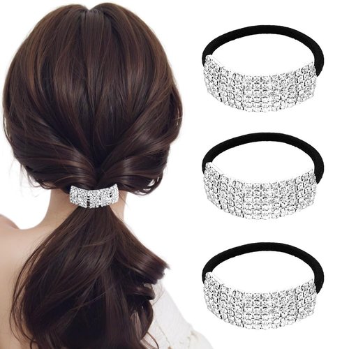 Xiwstar 3Pcs Fashion Elastic Scrunchies Rhinestone Hair Ties Ponytail Holder Headband Hair Accessories for Women Girls Hair Bands
