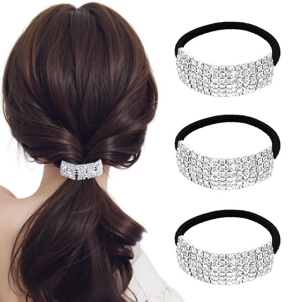 Xiwstar 3Pcs Fashion Elastic Scrunchies Rhinestone Hair Ties Ponytail Holder Headband Hair Accessories for Women Girls Hair Bands