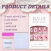 Press on Nails Short Square French Tip Fake Nails Pink Full Cover Strawberry False Nails with Bow Charm Designs Glossy Glue on Nails Cute Acrylic Nails Artificial Nails for Women Girls