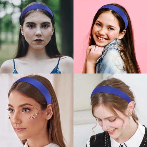 Wecoe Royal Blue Headband 1.2 Inch Wide Silk Satin Headband Women Non Slip Fashion Plain Head Band Solid Hair Band DIY Holiday Hair Accessories for Women Girls Diademas Para Mujer Gifts