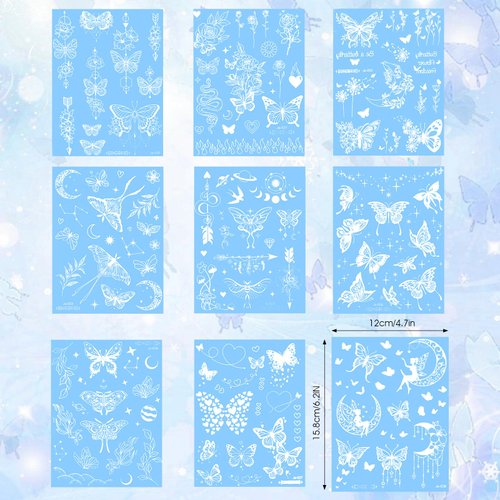 TIESOME White Butterfly Temporary Tattoos, Cute Tattoo Stickers Flower Butterflies Wings Tattoo Decorations Fake Tattoos Birthday Gifts Butterfly Party Decorations Favors for Women Girls