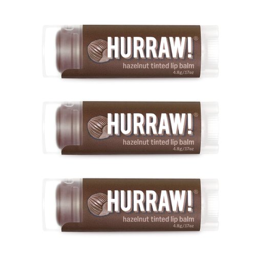Hurraw! Hazelnut Tinted Lip Balm, 3 Pack: (Sheer Brown Tint) Organic, Certified Vegan, Cruelty and Gluten Free. Non-GMO, 100% Natural Ingredients. Bee, Shea, Soy and Palm Free. Made in USA