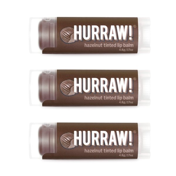 Hurraw! Hazelnut Tinted Lip Balm, 3 Pack: (Sheer Brown Tint) Organic, Certified Vegan, Cruelty and Gluten Free. Non-GMO, 100% Natural Ingredients. Bee, Shea, Soy and Palm Free. Made in USA