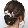 YBSHIN Bride Pearl Hair Comb Sliver Rhinestone Flower Hair Pieces Crystal Bridal Side Combs Leaf Wedding Hair Accessories for Women and Girls