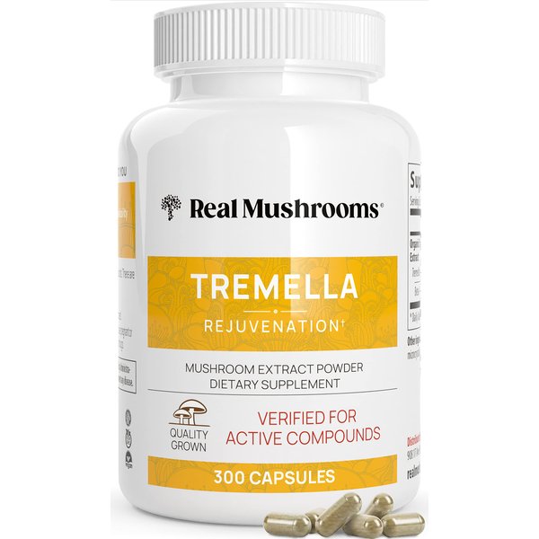 Real Mushrooms Tremella Mushroom Extract (300 ct) Mushroom Blend for Immune Support, Brain, and Skin - Vegan, Non-GMO, Organic Mushroom Supplements for Humans - Immune Support Supplement