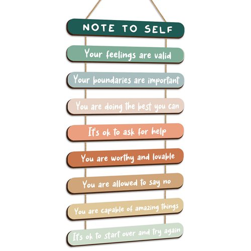 Mental Health Reminders Wall Art Decors Positive Psychology Affirmations Wall Decor Wooden Hanging Wall Pediments Inspirational Wall Art for Counseling Therapy Office Students Classroom (Bright Color)