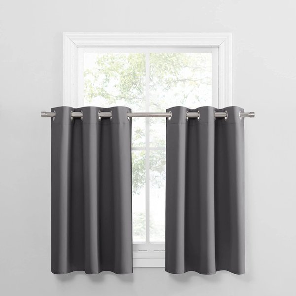 PONY DANCE Grey Blackout Kitchen Curtains 36 inch Length(W42 x L36 in, Grey, Set of 2), Soft Thermal Insulated Short Small Window Curtain for Basement Bathroom Cafe Window,Half Window Curtains Tiers