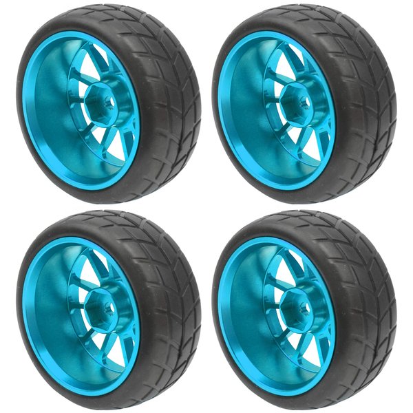 HIRCQOO OD 2.55" Rubber Tires & Metal Wheel Rims 12mm Hex Hub Compatible with HSP Tamiya HPI Kyosho 1/10 On-Road Touring Car WLtoys 1/14 144001 Traxxas 1/16 Slash 1/18 A959B RC Buggy (Blue)