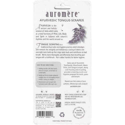 Auromere Tongue Cleaner, Ancient Oral Hygiene, Eco Friendly, Zero Waste, Stainless Steel, Eliminate Bad Breath (3 Pack)