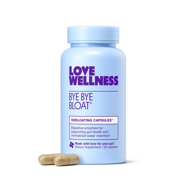 Love Wellness Bye Bye Bloat | Digestive Enzymes for Fast Acting Bloating Relief for Women | Helps Reduce Water Retention & Gas Relief | Supports Digestive Health with Fenugreek & Dandelion | 60 Count