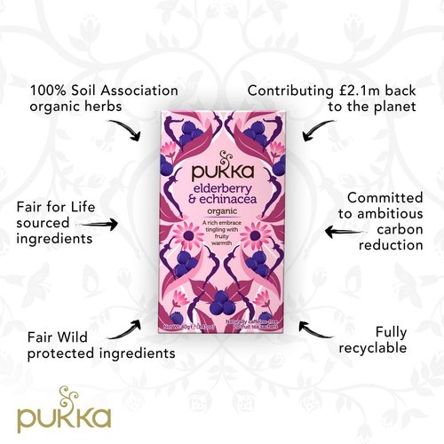 Pukka Elderberry & Echinacea Herbal Tea, 20ct (Pack fo 6)
