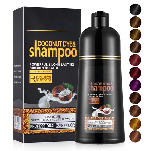 Coffee Hair Dye Shampoo 3 in 1 Coconut Hair Color Shampoo for Men Women Gray Hair Coverage - Herbal Brown Shampoo Colors, Long Lasting Brown Hair Dye 16.9 Fl Oz (Coffee)