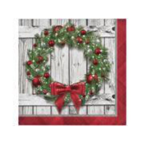 Creative Converting Rustic Wreath Christmas Party Tableware Beverage Napkins, Multicolor