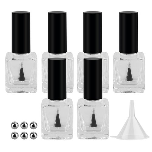 GTHER 6PCS 15ML Empty Nail Polish Glass Bottles with Brush Cap & Funnel & Mixing Balls for Nail Art