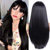 XUENMB Long Straight Wigs with Bangs for Women 18 Inch Synthetic Natural Black Hair Glueless Wig Soft Fashion Daily Cosplay Long Wig for Women (black)