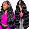 DACHIC 250% Density 13x6 Body Wave HD Lace Front Wigs Human Hair Pre Plucked Glueless Human Hair Lace Front Wigs Body Wave Frontal Wigs Human hair Natural Color with Baby Hair Free Part 28 Inch