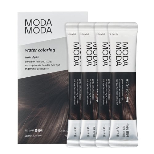 MODAMODA Water Coloring Hair Dye - Individually Packed Water-Activated Dark Brown Hair Color Powder with Polyphenols - Gentle, Vegan and for All Hair Types (0.35 oz, 4 Packets)