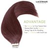 Lacer 20 Inch Invisible Best Tape in Hair Extensions Human Hair Silky Straight Double Sided PU Skin Weft Tape in Human Hair Extensions Color #99J Red Wine Burgundy 50g 20pcs