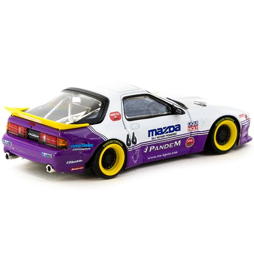 RX-7 FC3S Pandem RHD (Right Hand Drive) #66 White and Purple with Graphics Hobby64 Series 1/64 Diecast Model Car by Tarmac Works T64-066-WP