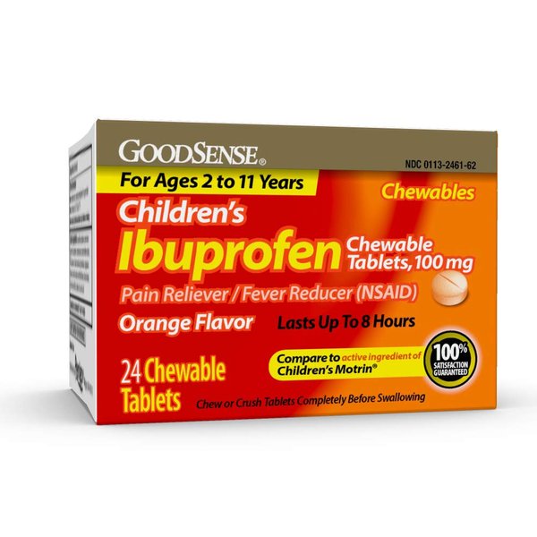 GoodSense Children's Ibuprofen Chewable Tablets, 100 mg, Orange Flavor, Pain Reliever and Fever Reducer, 24 Count
