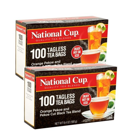 National Cup, Tagless Orange Pekoe and Pekoe Cut Black Tea Blend, Tea Bags, 100 Ct, Pack of 2