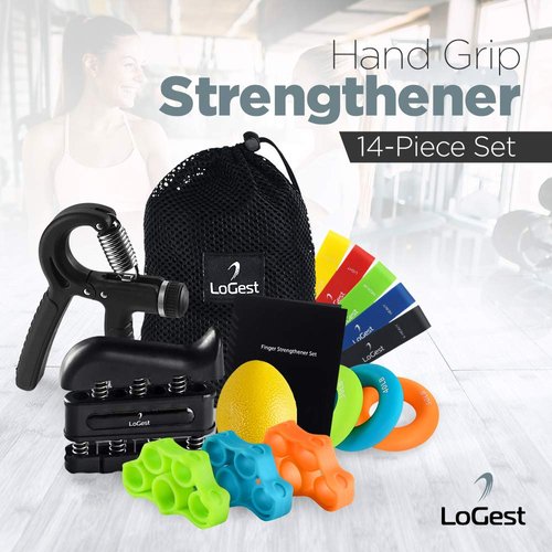 14 Pack Hand Grip Strengthener Set Forearm Adjustable Resistance Hand Gripper, Finger Exerciser, Finger Stretchers, Grip Rings hand exerciser, Stress Relief Grip Ball, Finger Bands Hand Strengthener.
