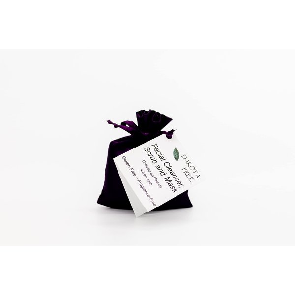 Dakota Free Facial Cleanser, Scrub and Mask Six Singles in Purple Bag