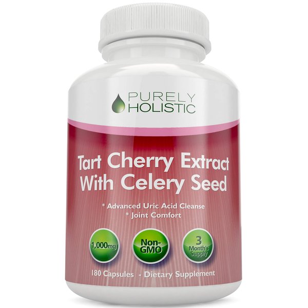 Tart Cherry Extract Capsules 1,000mg - 50% More 180 Capsules, 3 Month Supply - Blend with Tart Cherry and Celery Seed Powder - Powerful Antioxidant for Advanced Uric Acid Cleanse & Joint Support