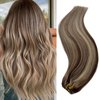 Weft Hair Extensions Sew in Human Hair Extensions Blonde Highlighted 18 Inch Sew in Hair Weft Extensions Real Human Hair Medium Brown with Bleach Blonde Highlights Hair Weave Bundles 100g