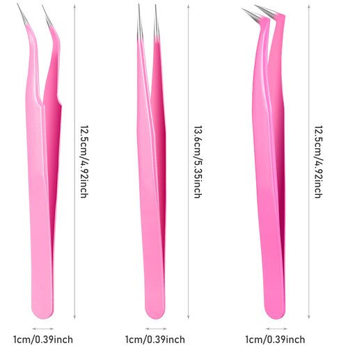 6 Pieces Eyelash Extension Tweezers Lash Tweezers Set Stainless Steel Straight and Curved Tip Tweezers Precision Eyebrow Tweezers Nippers for Eyebrow Hair (Silver, Pink)